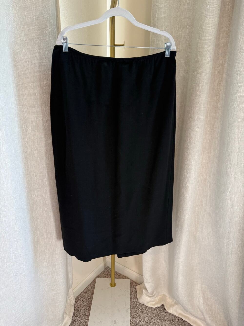Eileen Fisher Straight Pencil Midi Skirt Women's Large Black Elastic Waist